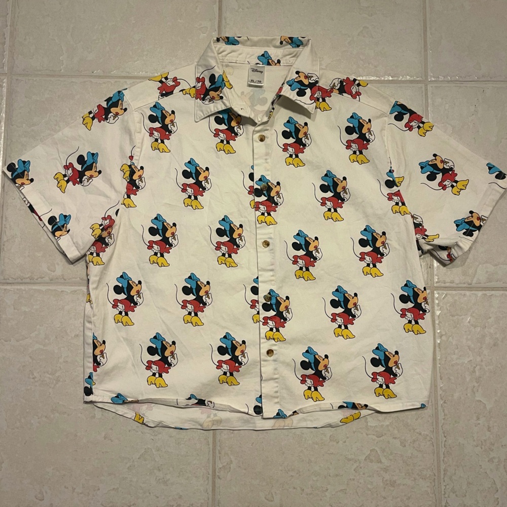 Cakeworthy Minnie Mouse Button Down Crop Shirt size XL